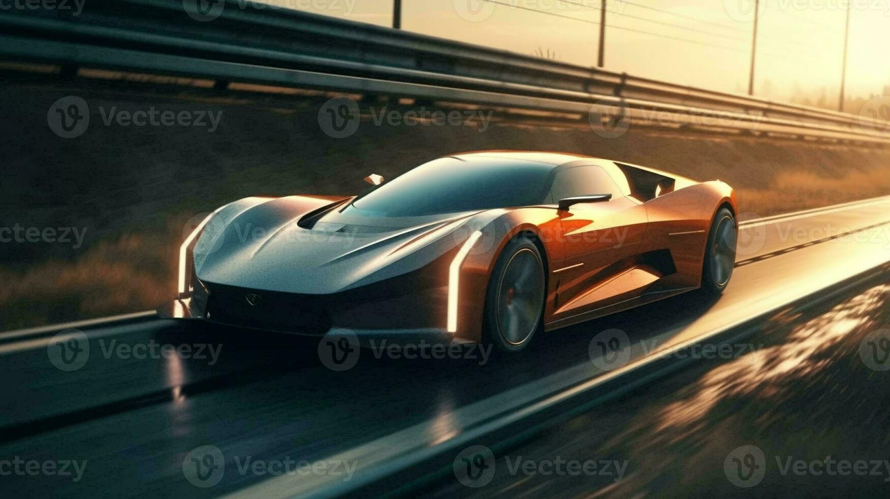 Modern beautiful fast race car sports car is driving fast on the road. AI generated photo