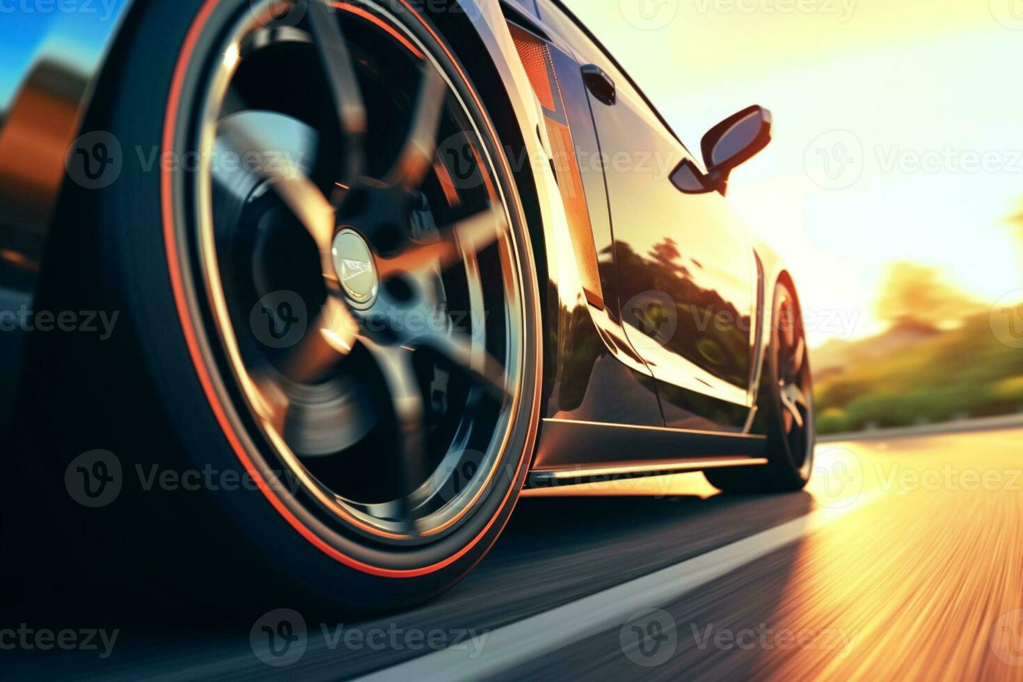 Sport car on the road with motion blur background. 3d rendering photo