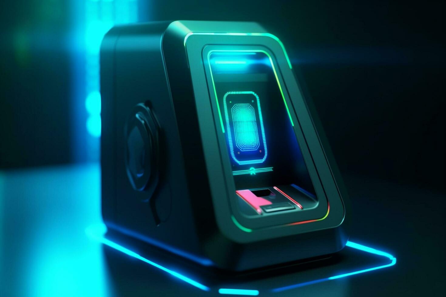 Futuristic Fingerprint icon on the computer display. 3d illustration. photo