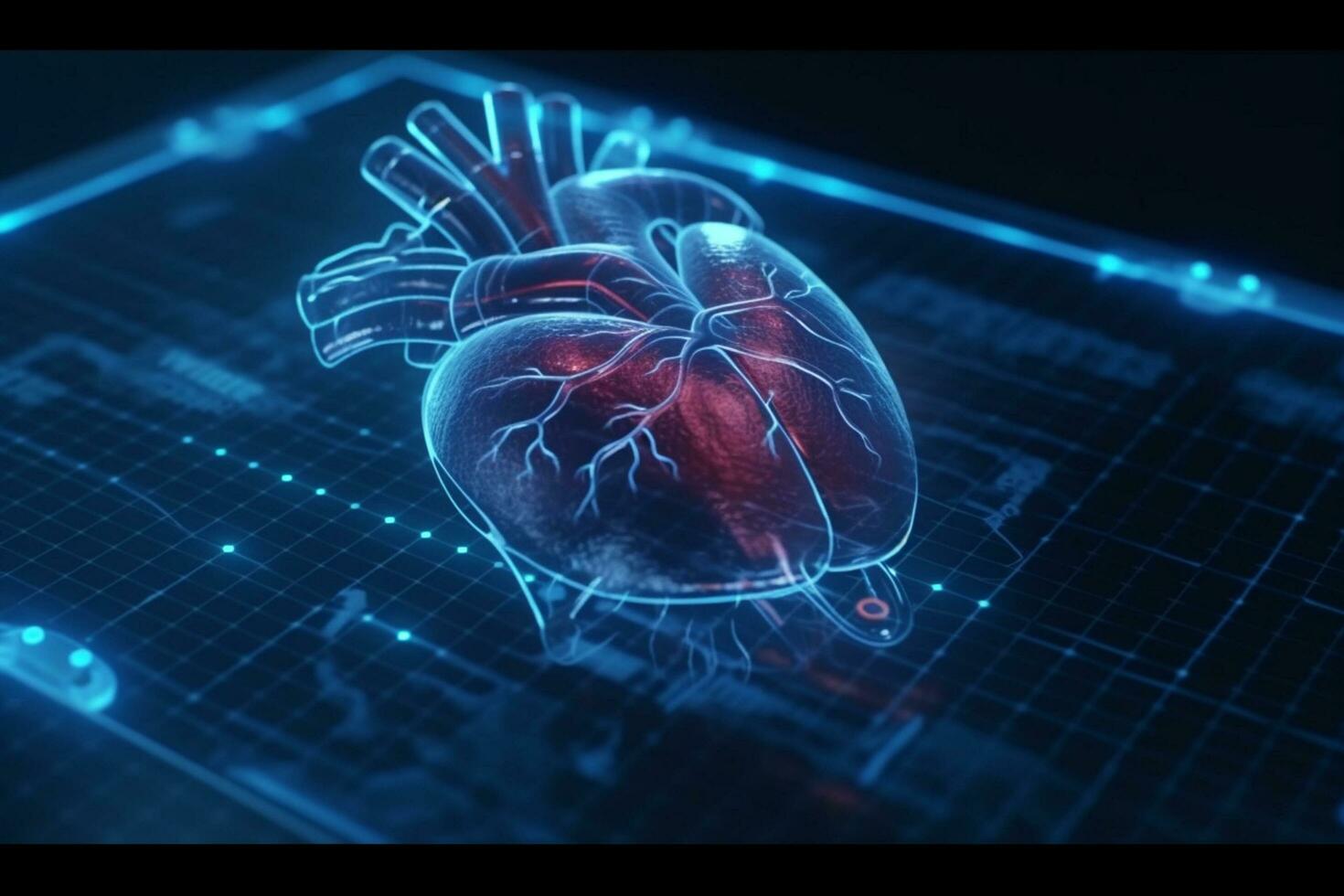 Human heart on blue background. Medicine and healthcare concept. 3D Rendering Ai Generated photo