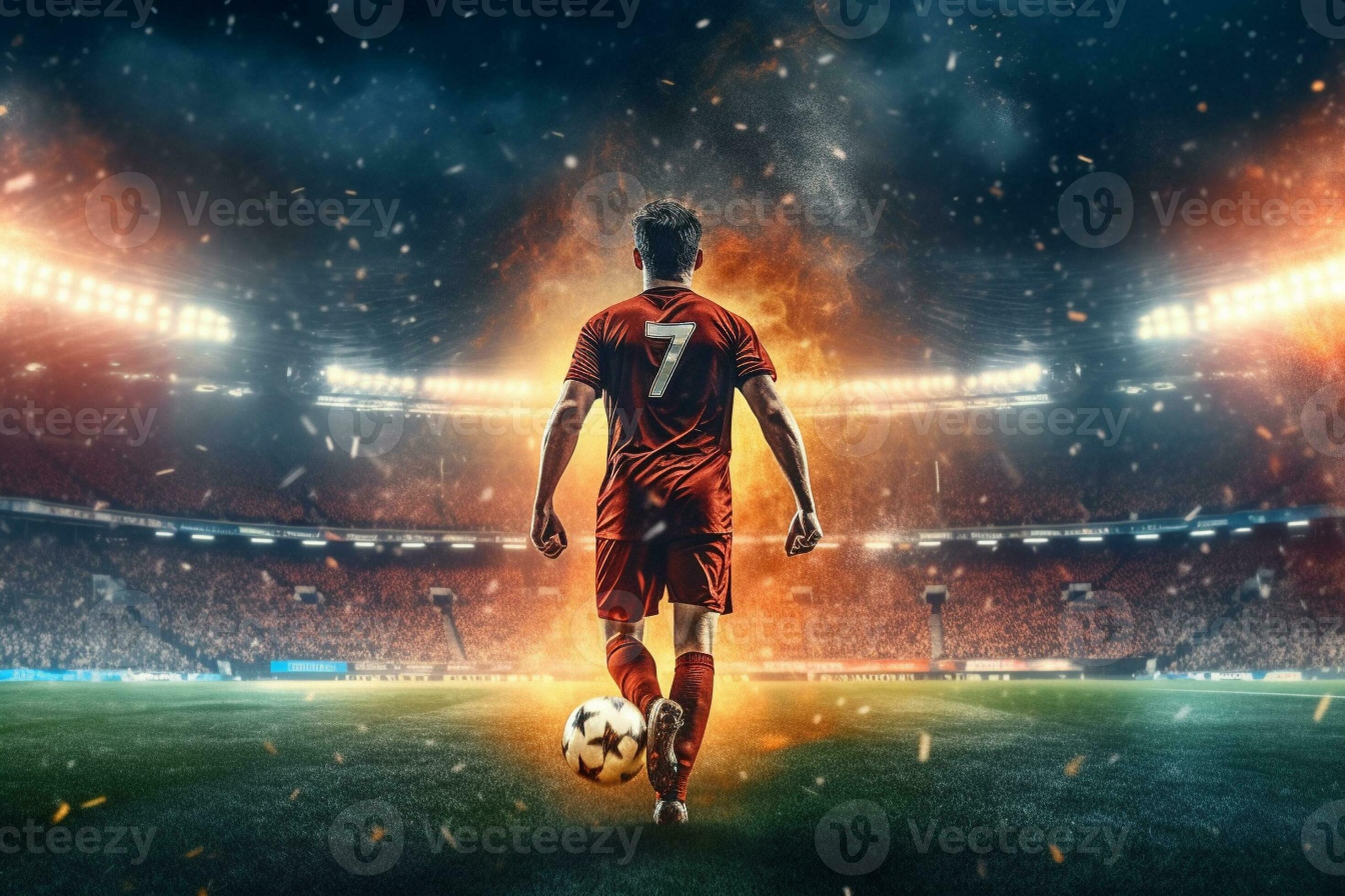 Premium AI Image  Professional football or soccer player in action on  stadium Generate Ai