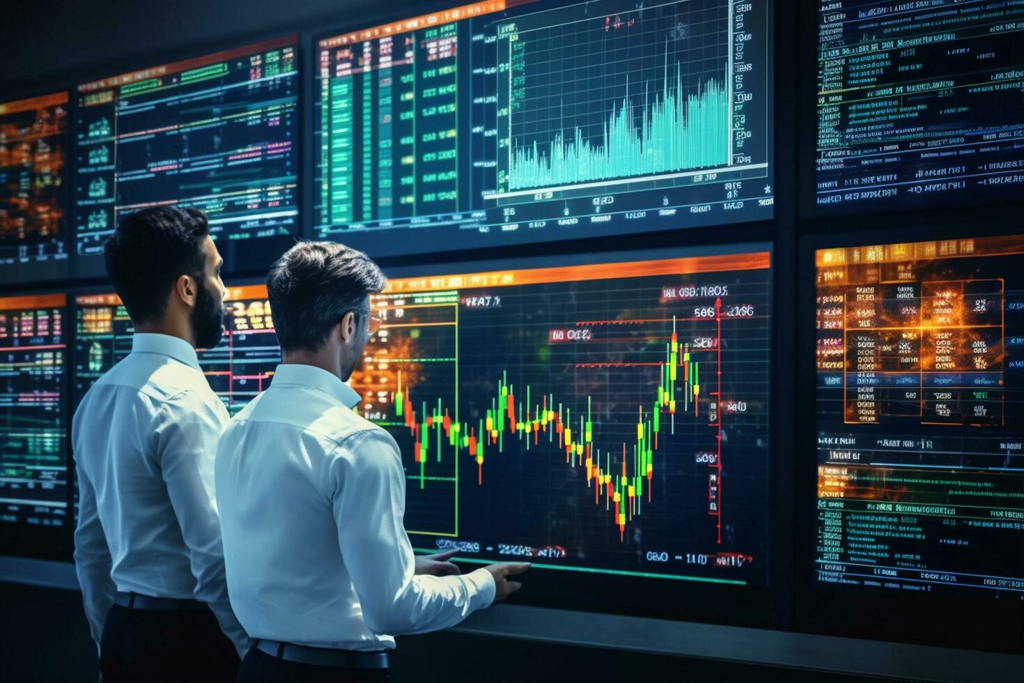 businessman working with modern computer and trading stock market data on screen photo