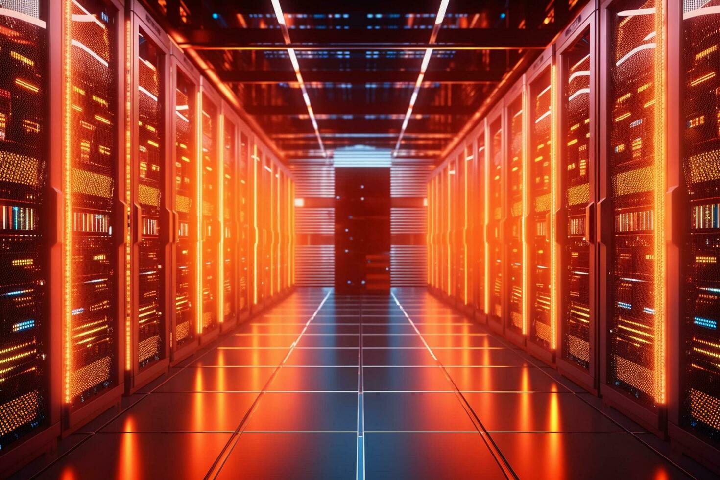 Server room data center. 3d rendering toned image double exposure photo