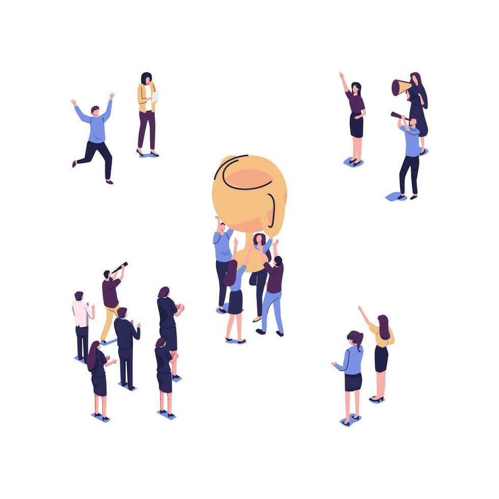 people stand on the podium first, second and third place. best score winner prize vector