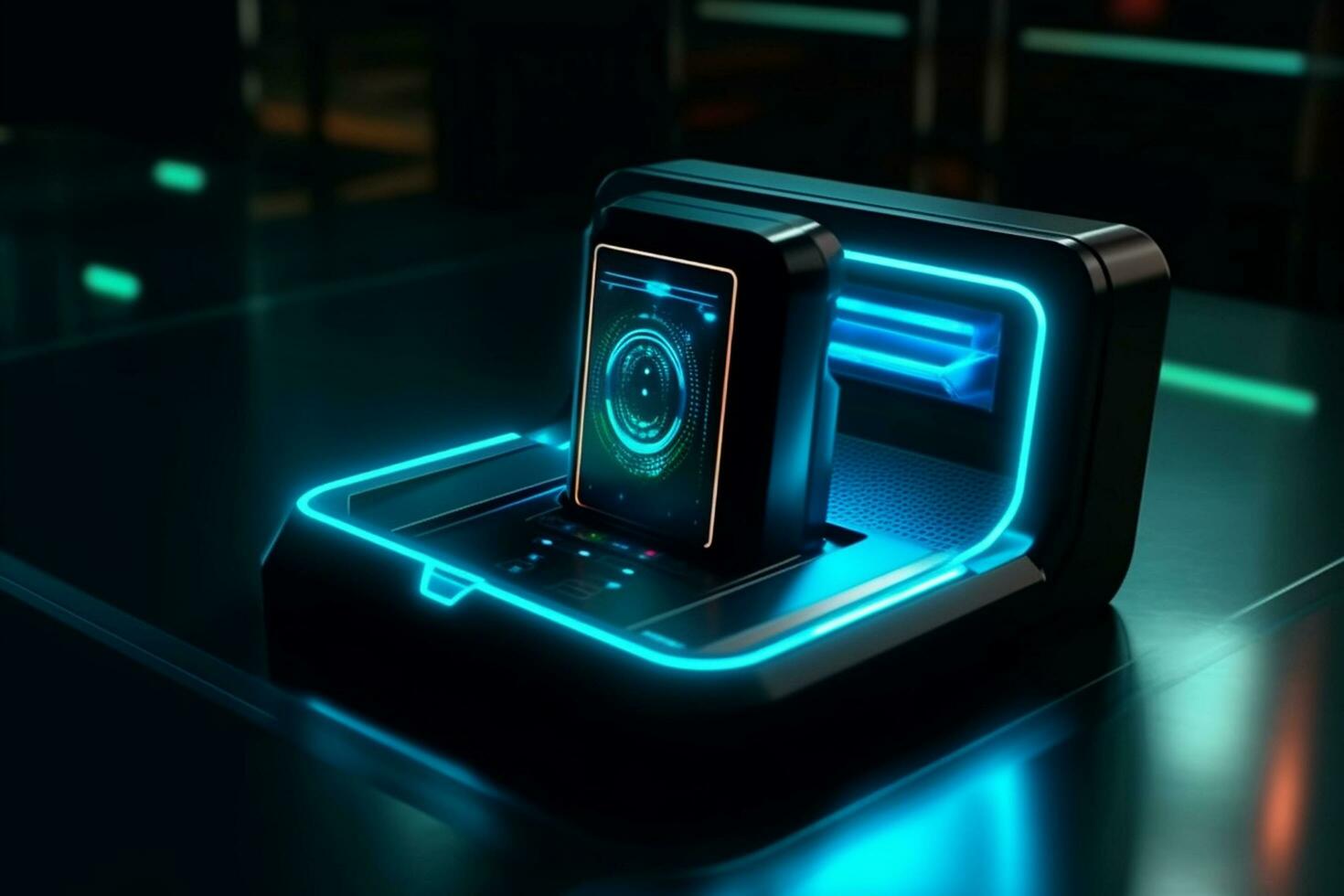 Fingerprint with smart lock on the screen. 3d rendering Ai Generated photo
