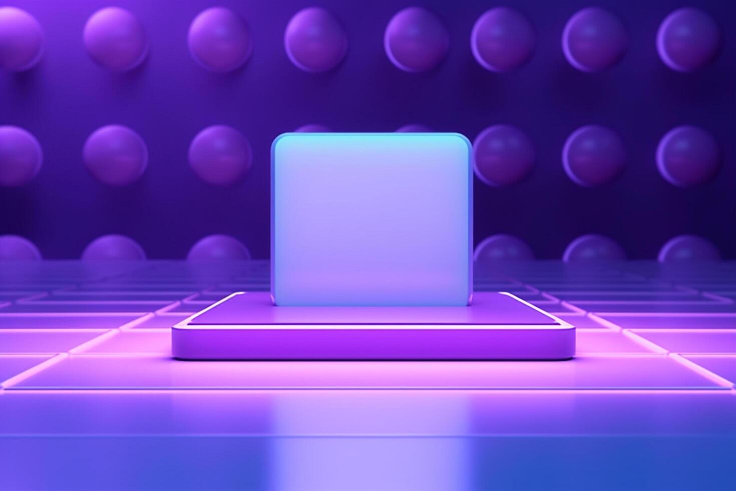 3d render, abstract background, empty podium, neon light, round stage photo