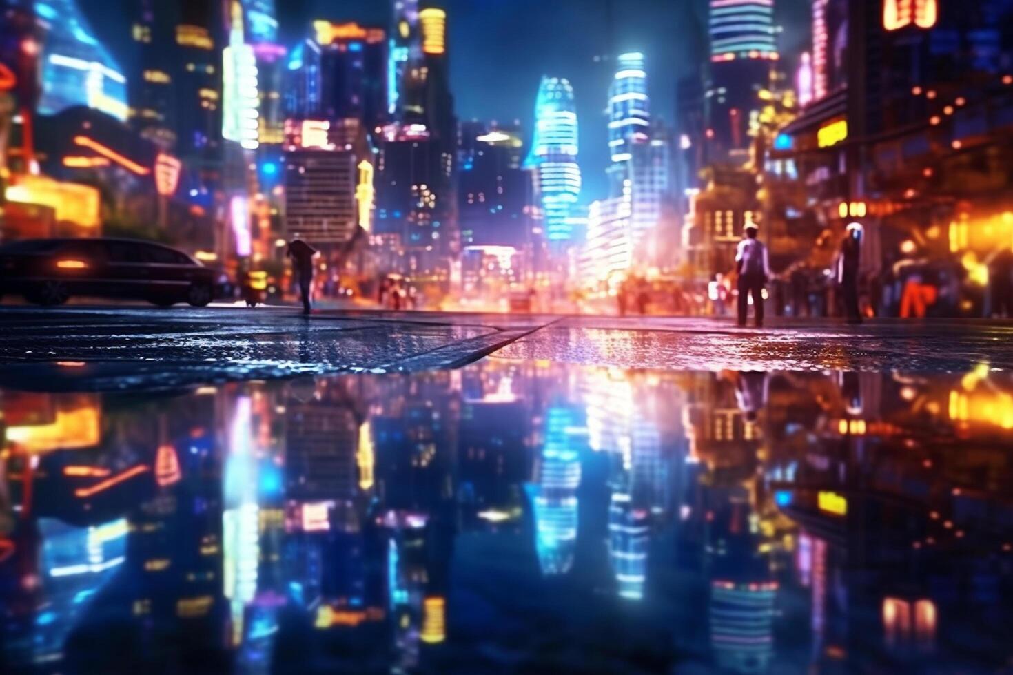 Futuristic street modern city night photo