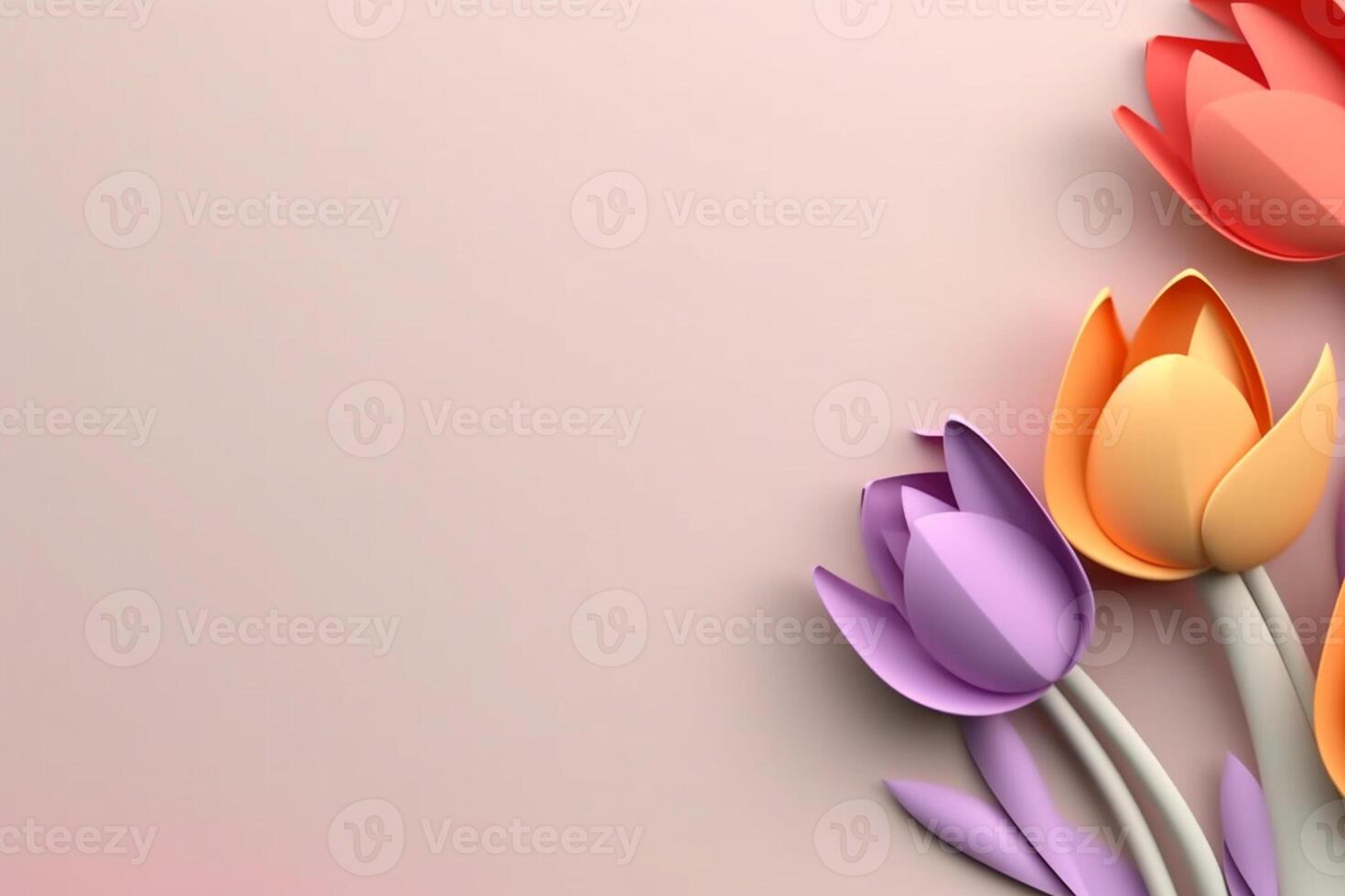 3d render of tulip flowers on pastel background with copy space photo