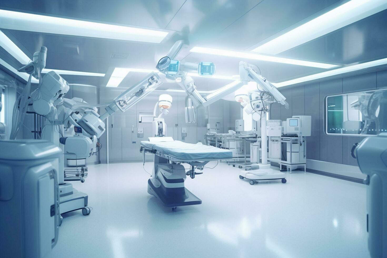 3d rendering robot working in modern operating room with medical equipment. Ai Generated photo