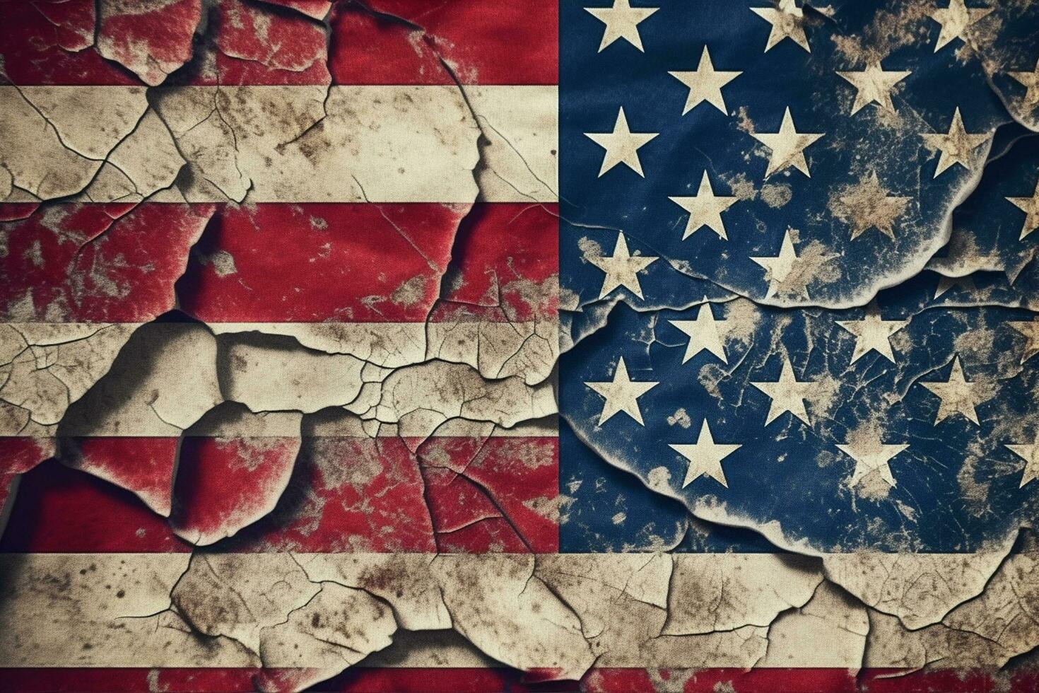 Grunge USA flag on old cracked wall. National vintage background Ai Generative photo