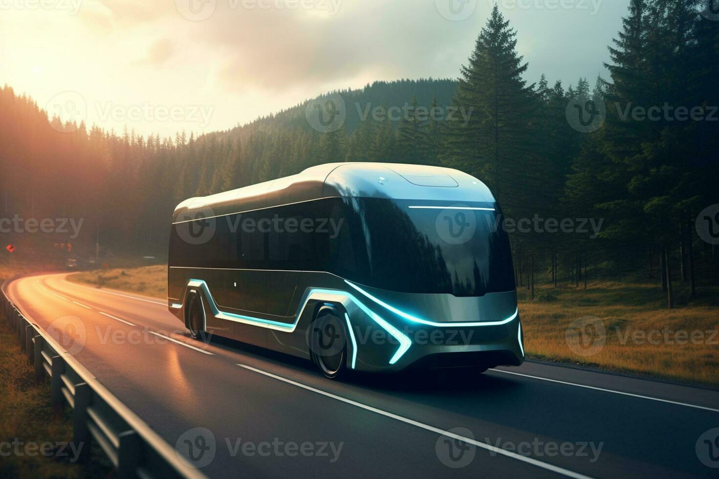 truck on the road with cityscape in the background. 3d rendering photo