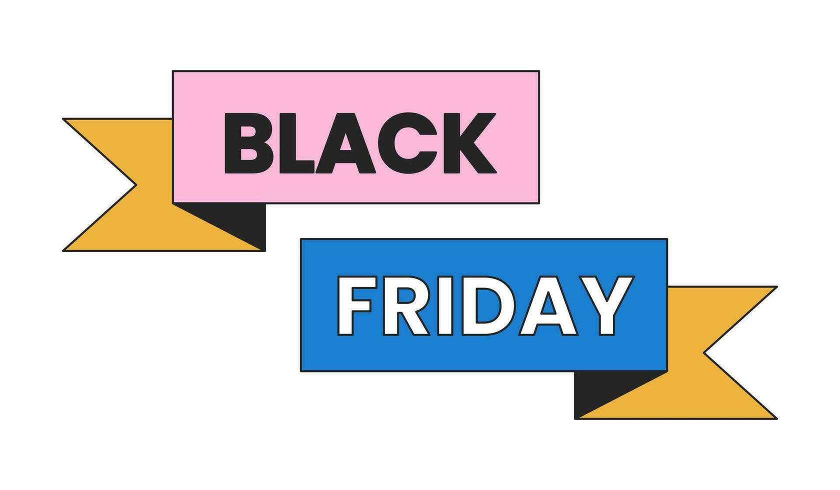 Black friday ribbon banners 2D linear cartoon marketing sticker. Isolated line vector price badge white background. Mega sale in November color flat spot illustration, advertising commercial event