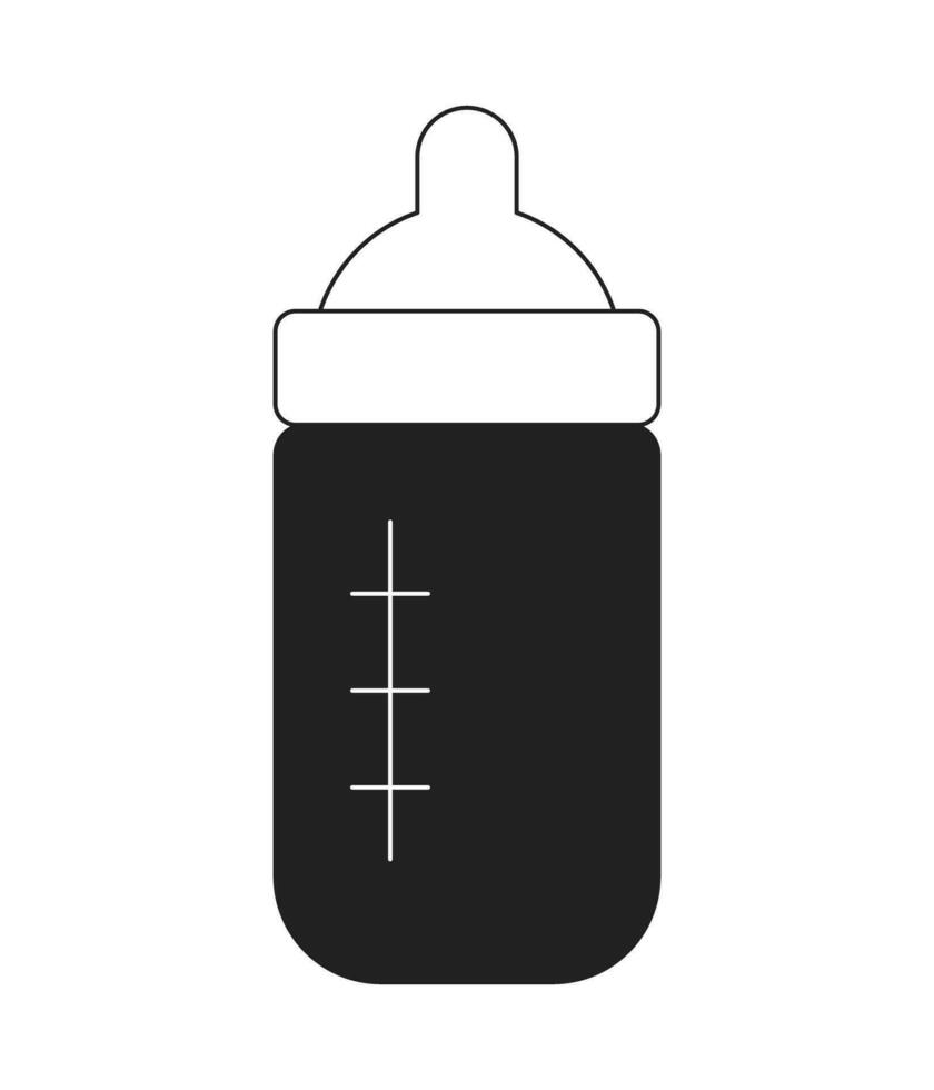 Plastic milk bottle with pacifier monochrome flat vector object. Editable black and white thin line icon. Simple cartoon clip art spot illustration for web graphic design