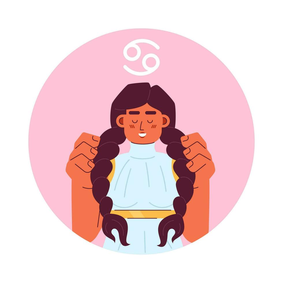 mujer cáncer zodíaco firmar plano redondo vector Mancha ilustración. atractivo niña 2d dibujos animados personaje en blanco para web ui diseño. astrología aislado editable creativo héroe imagen