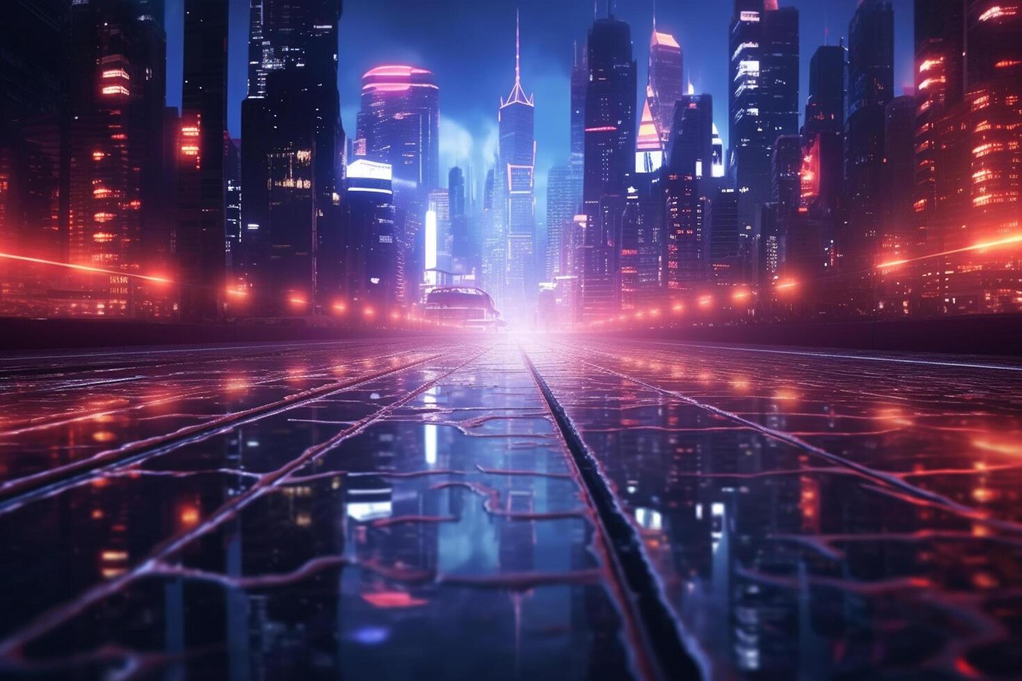 Futuristic street modern city night photo