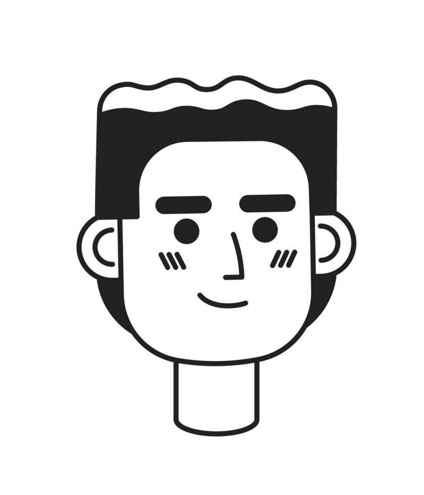 African american enthusiastic boy monochrome flat linear character head. Smiling face. Editable outline hand drawn human face icon. 2D cartoon spot vector avatar illustration for animation