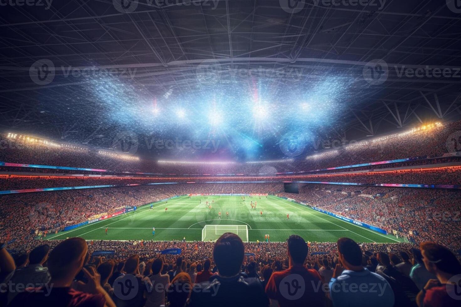 Digital Football or soccer stadium at night with crowd of fans. 3D rendering photo