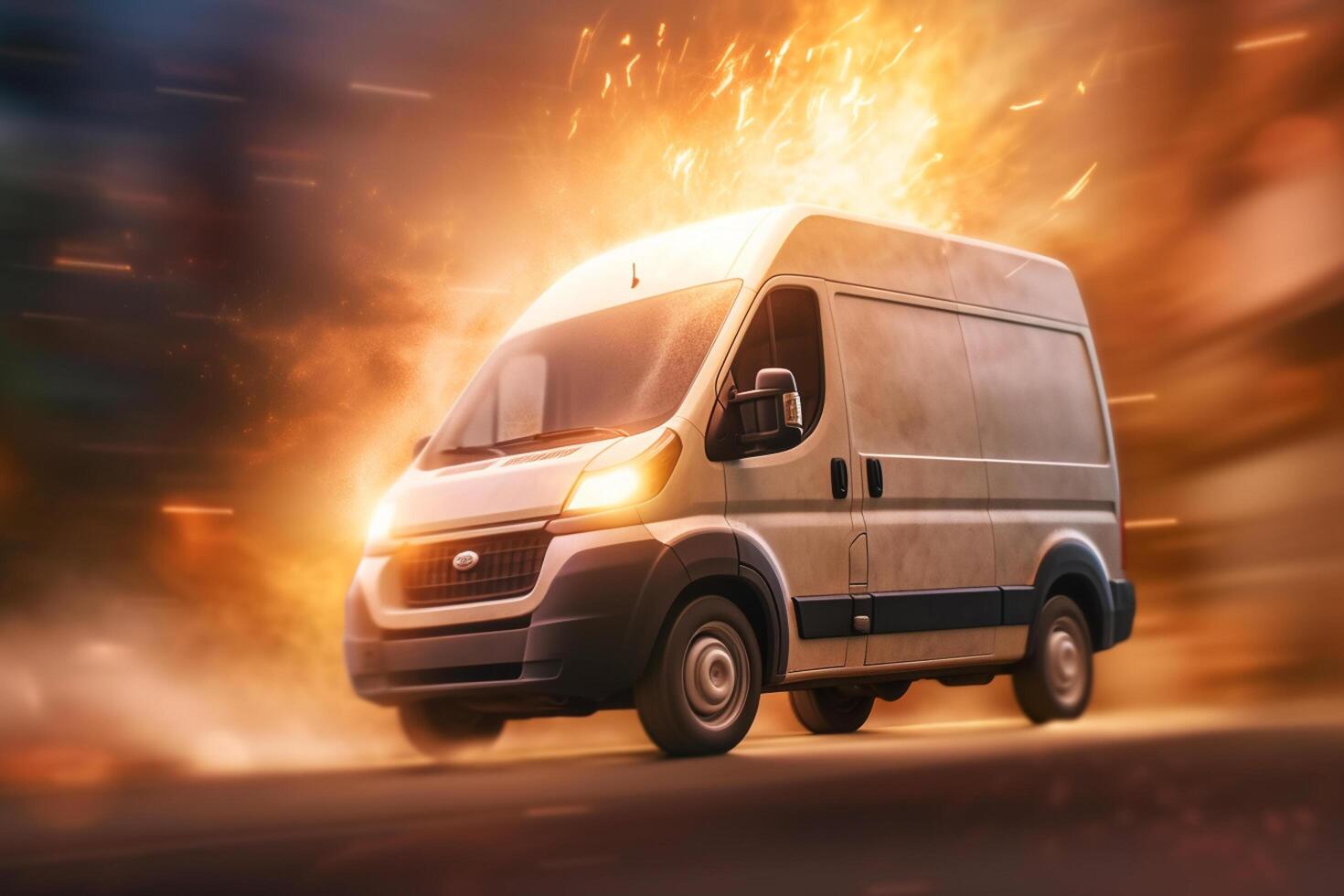 Van on the road with motion blur background. 3d illustration. photo