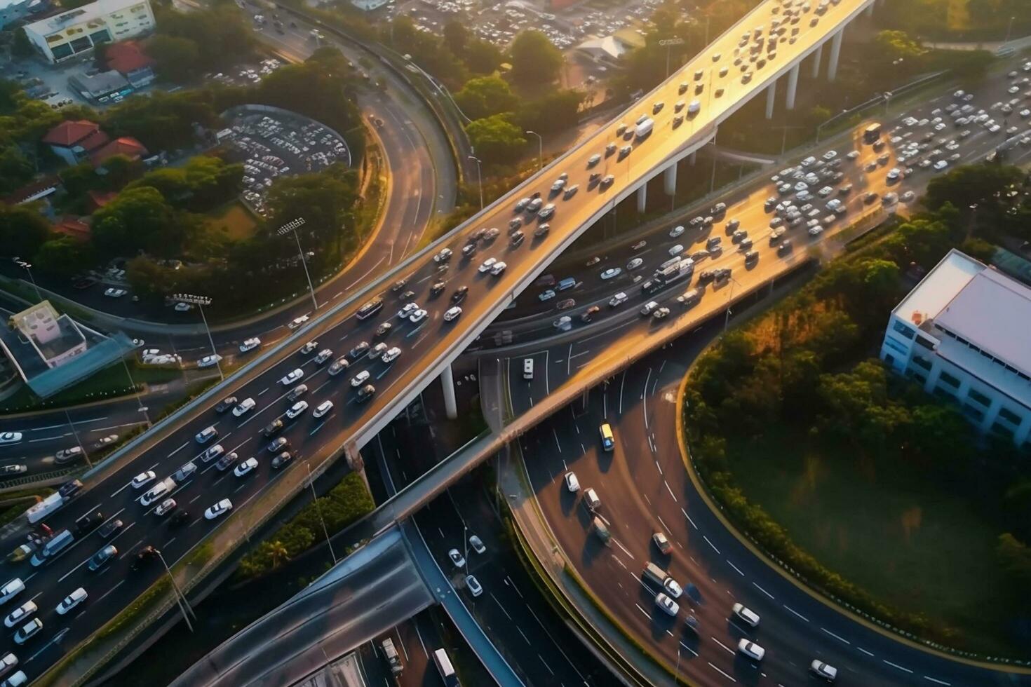 Aerial view of the highway in Bangkok, Thailand. Top view. Ai Generative photo