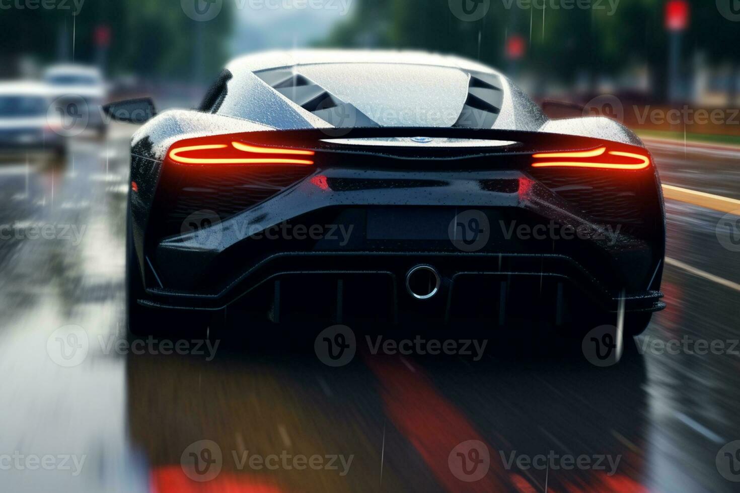 3D rendering of a sports concept car on the road with motion blur Ai Generated photo