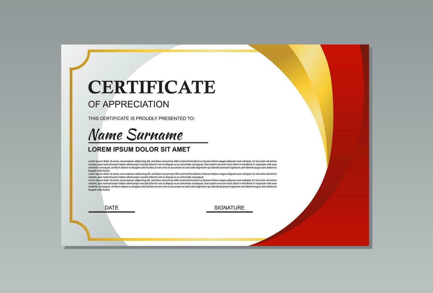 red and gold horizontal certificate template design in abstract style for appreciation. vector