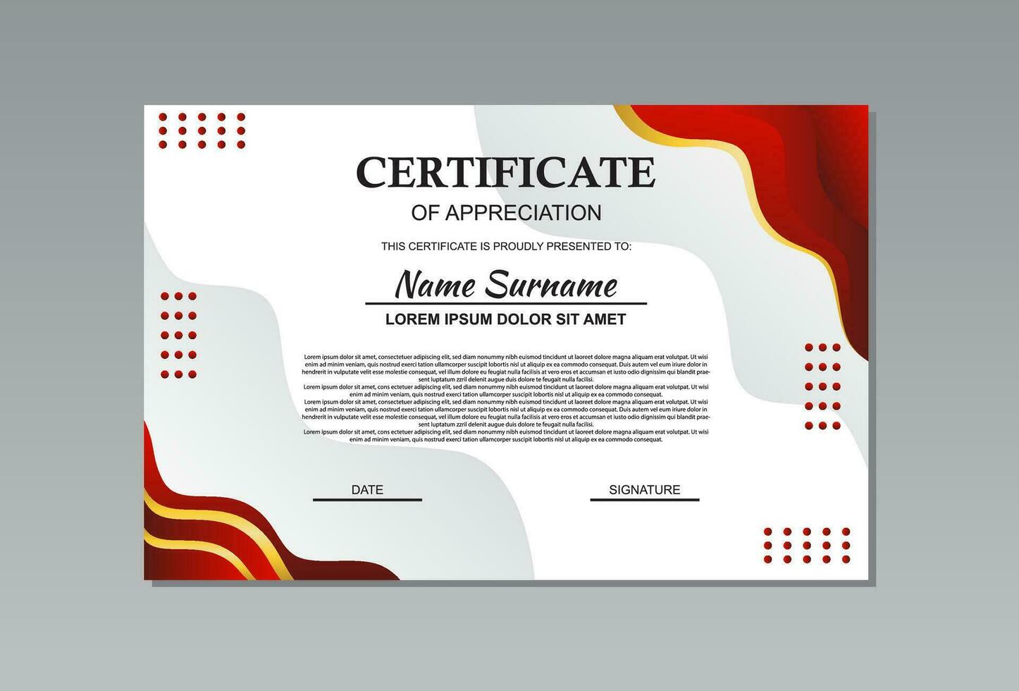 red and gold horizontal certificate template design in abstract style for appreciation. vector