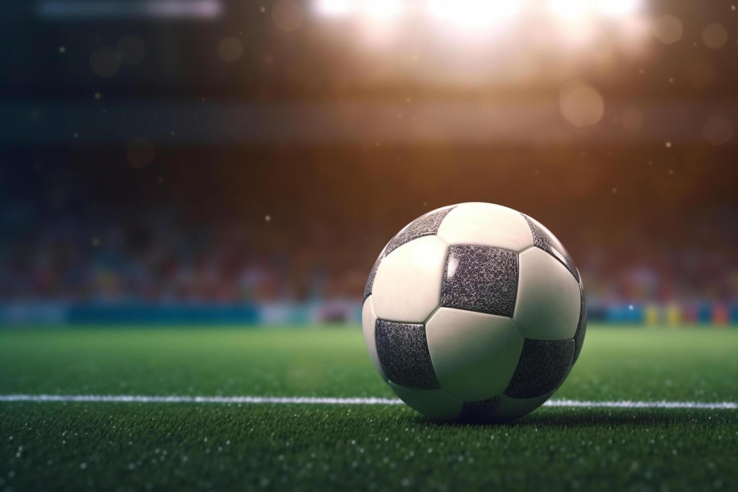Soccer ball on the green grass. 3d illustration. Sports background. photo