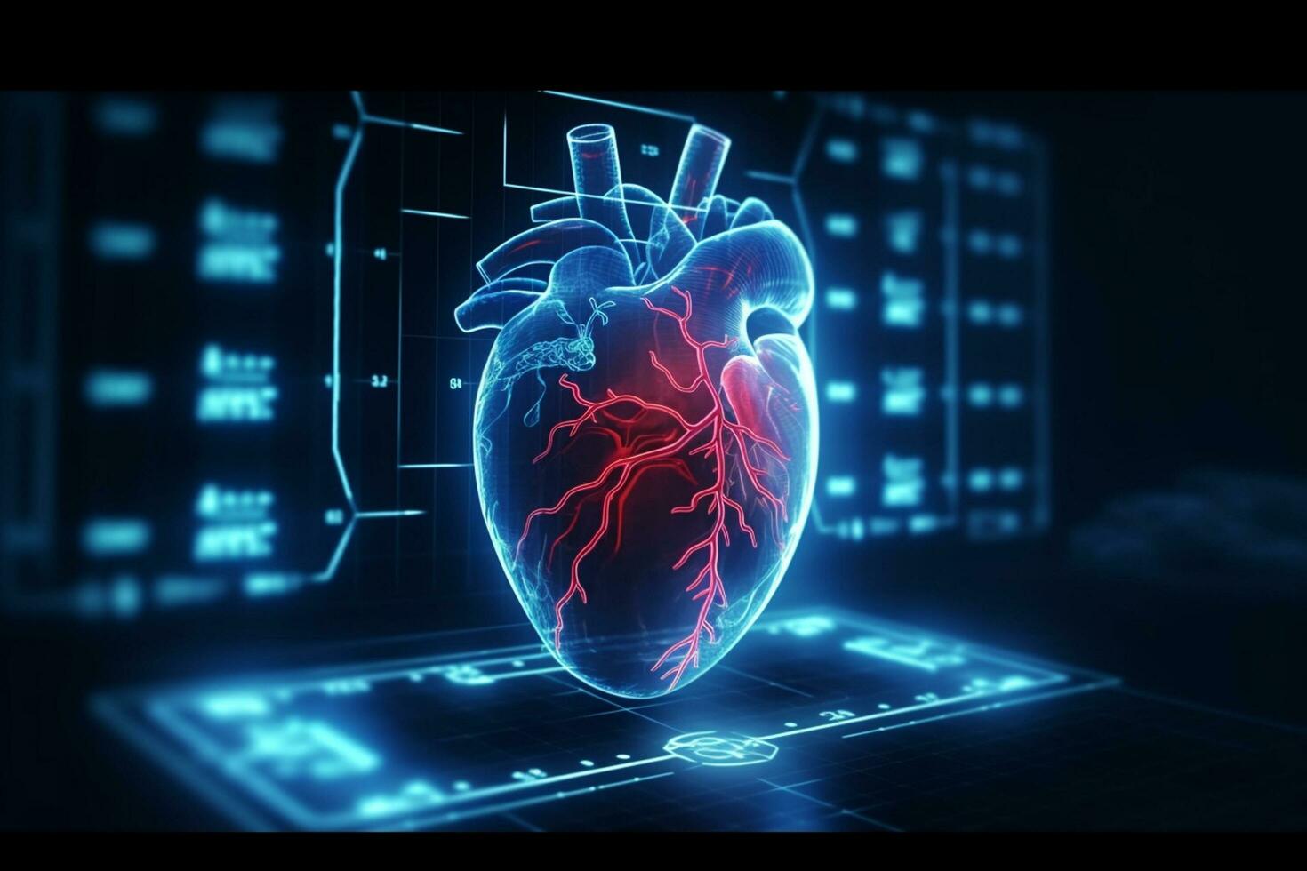 Human heart on blue background. Medicine and healthcare concept. 3D Rendering Ai Generated photo