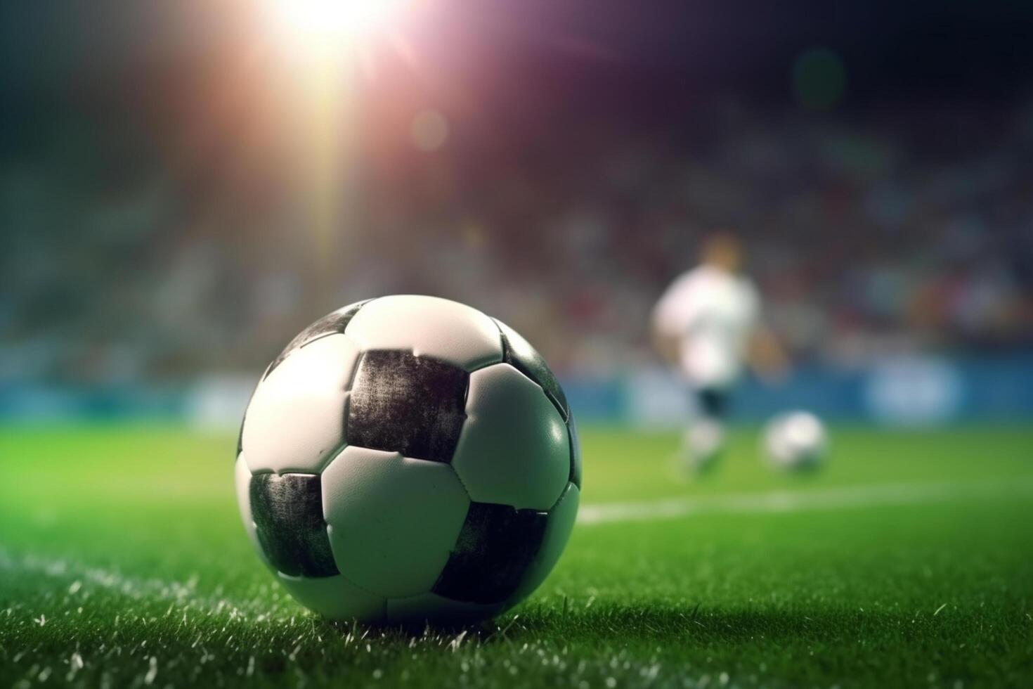 Soccer ball on the green grass. 3d illustration. Sports background. photo