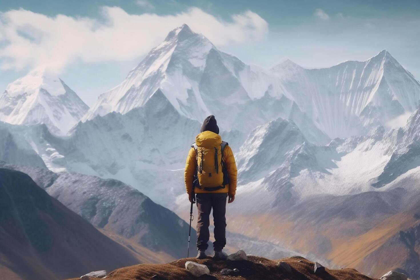 Hiker in mountains beautiful view photo