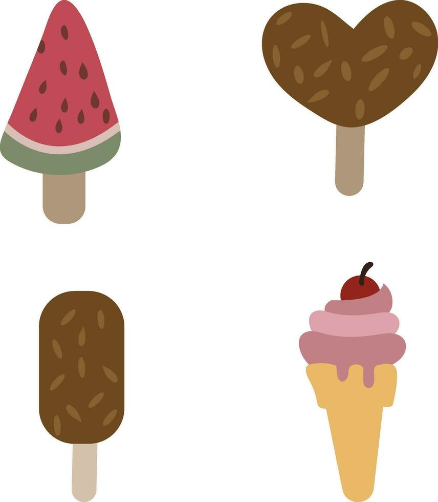 Ice Cream Illustration in Flat Design. Vector Icon Set.