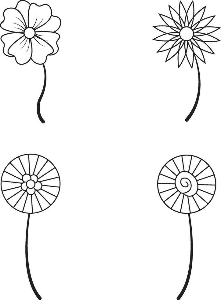 Botanical Line Art Pattern. Vector Illustration Set