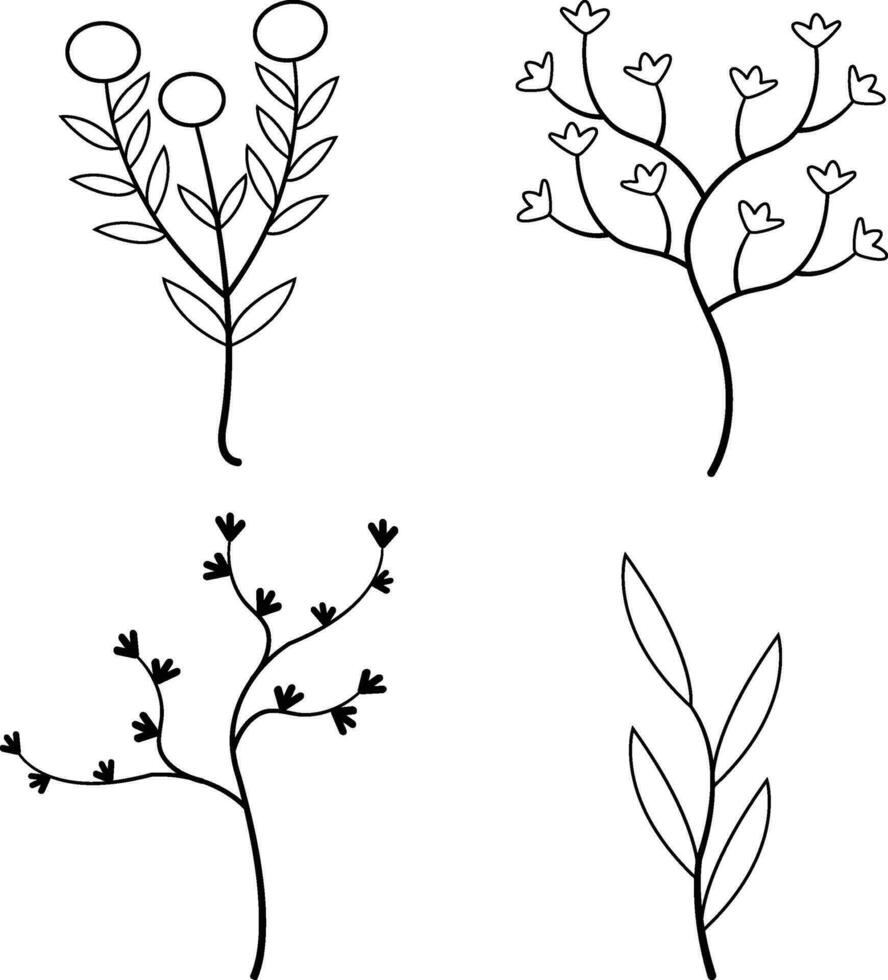 Botanical Line Art Shape. Vector Illustration Set.