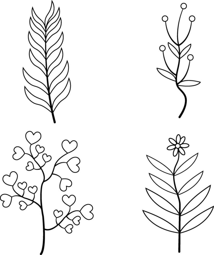 Botanical Line Art Shape. Vector Illustration Set.