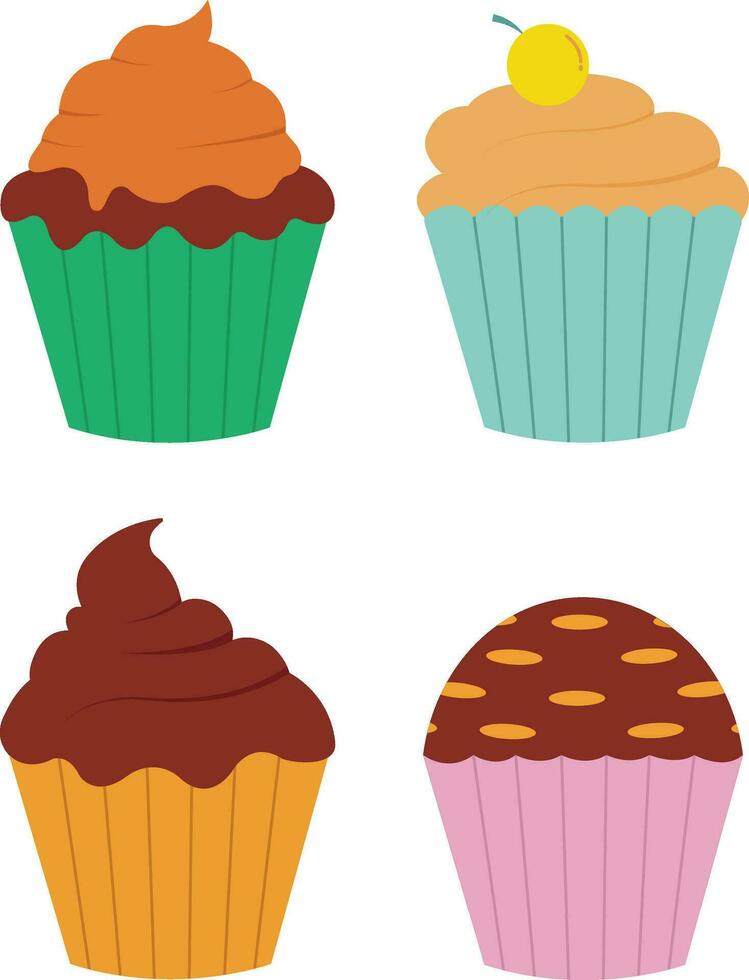Birthday Cupcake Icon Set. Colorful Design. Vector Illustration