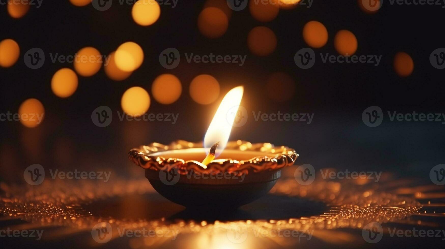 A close-up of a diya the flame flickering in the darkness, diwali stock images, realistic stock photos