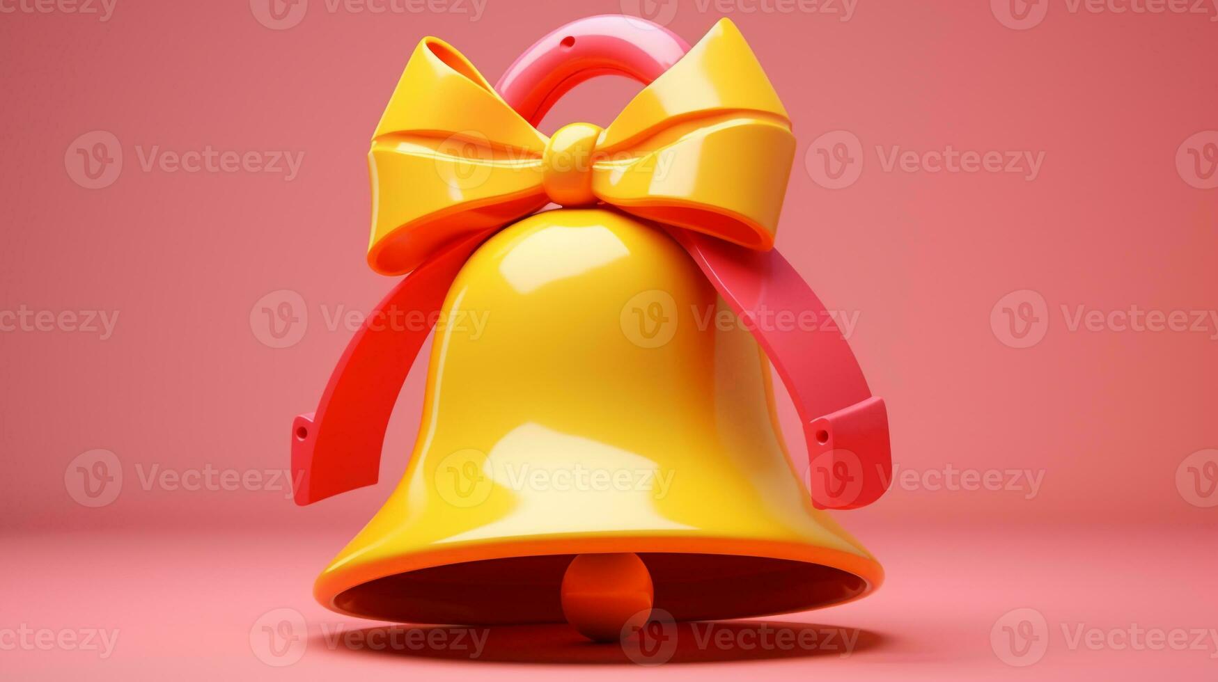 A yellow bell with pink bow for a birthday, christmas image, 3d illustration images photo