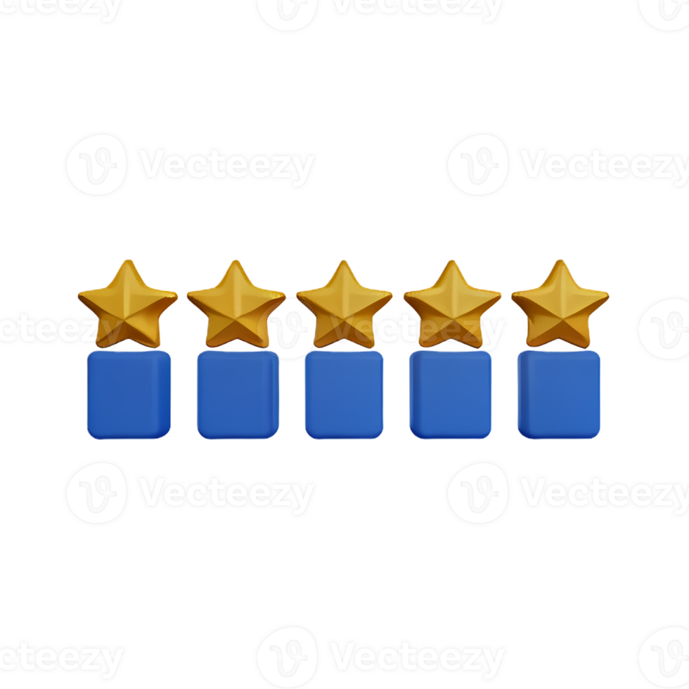 review 5 star 3d rendering icon illustration png
