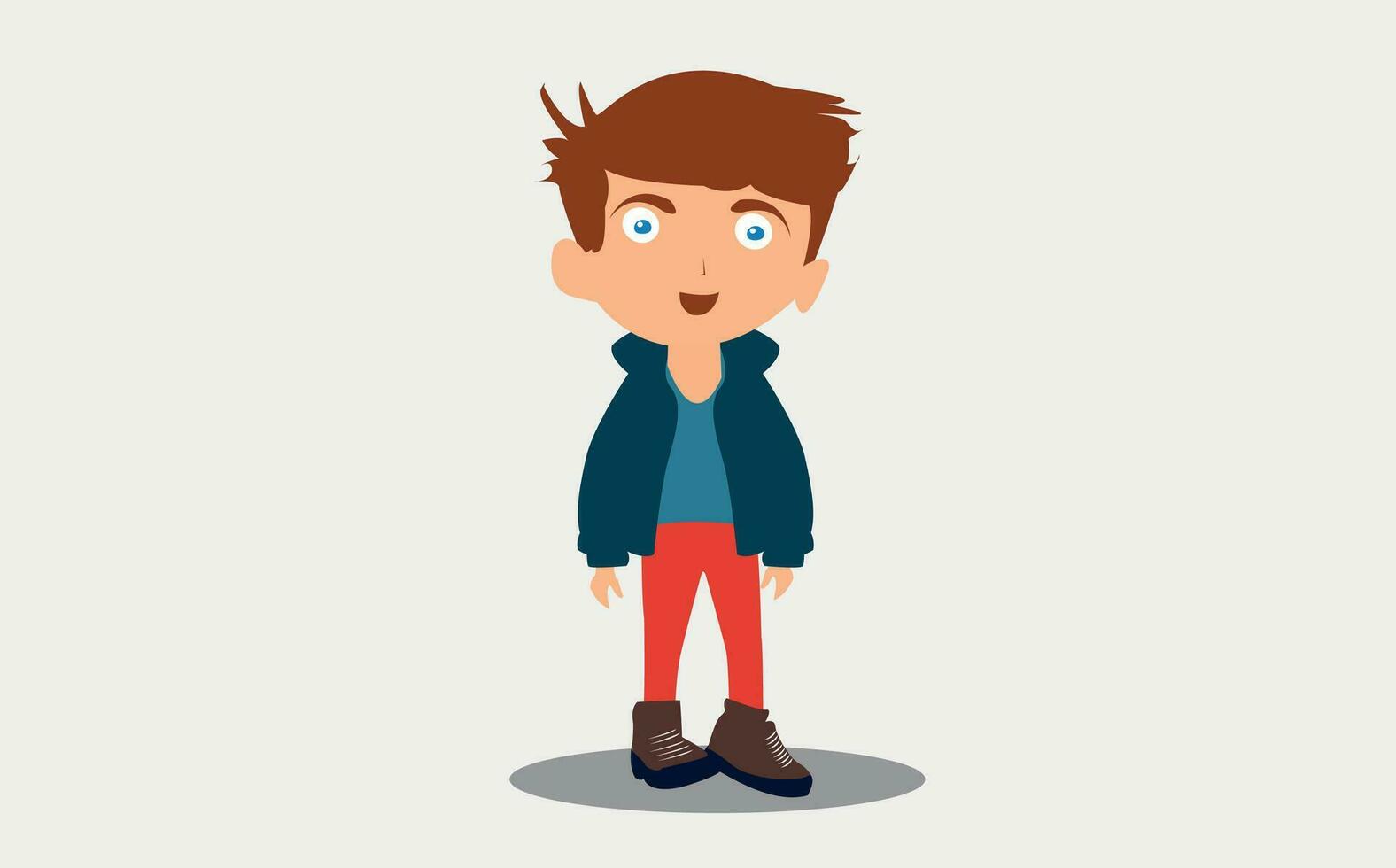 vector teenager boy cartoon character, boy with happy smile on white background.