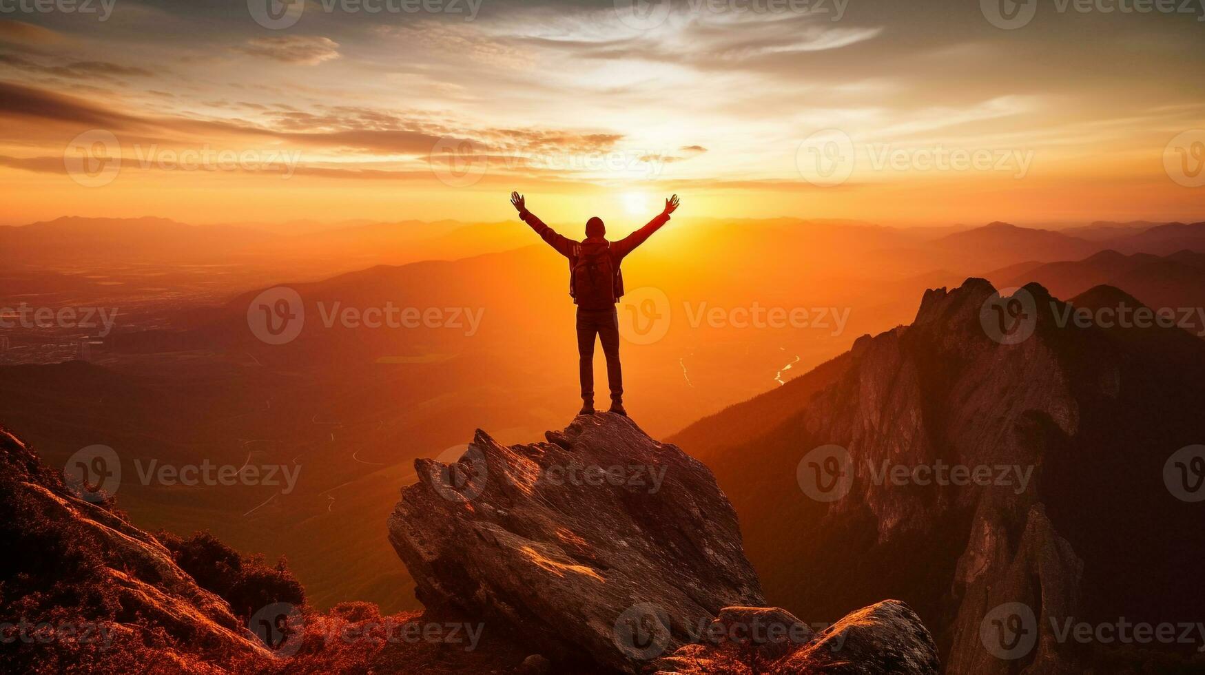 A person stands on a mountaintop looking out at the view, mental health images, photorealistic illustration photo