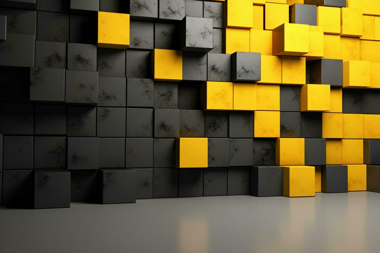 Abstract background of yellow and black cubes. 3d render illustration. Ai Generated photo