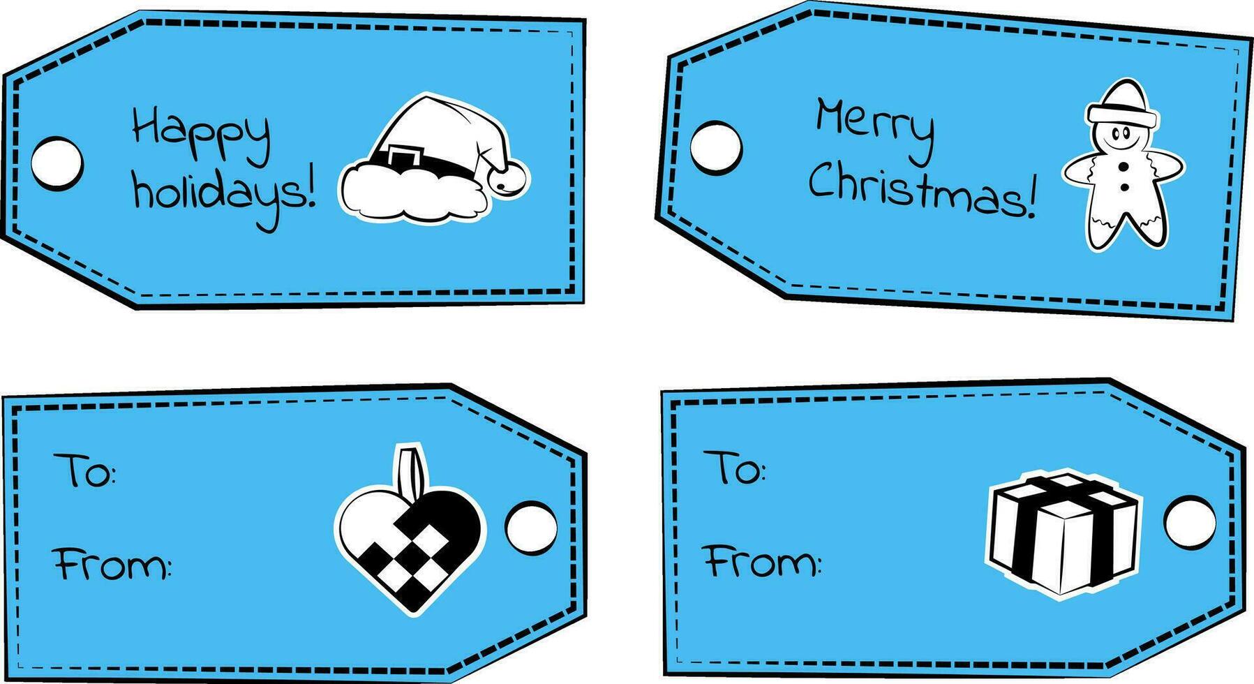 Set of Cartoony Vector Holiday Gift Labels with Transparent Background