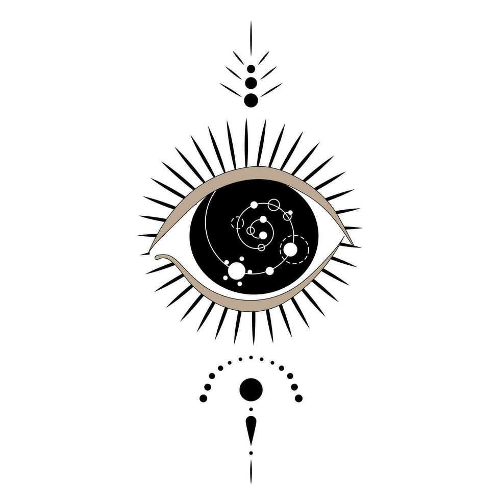 ojo imagen. retro estilo para tatuajes esotérico ojo con planetas y rayos vector