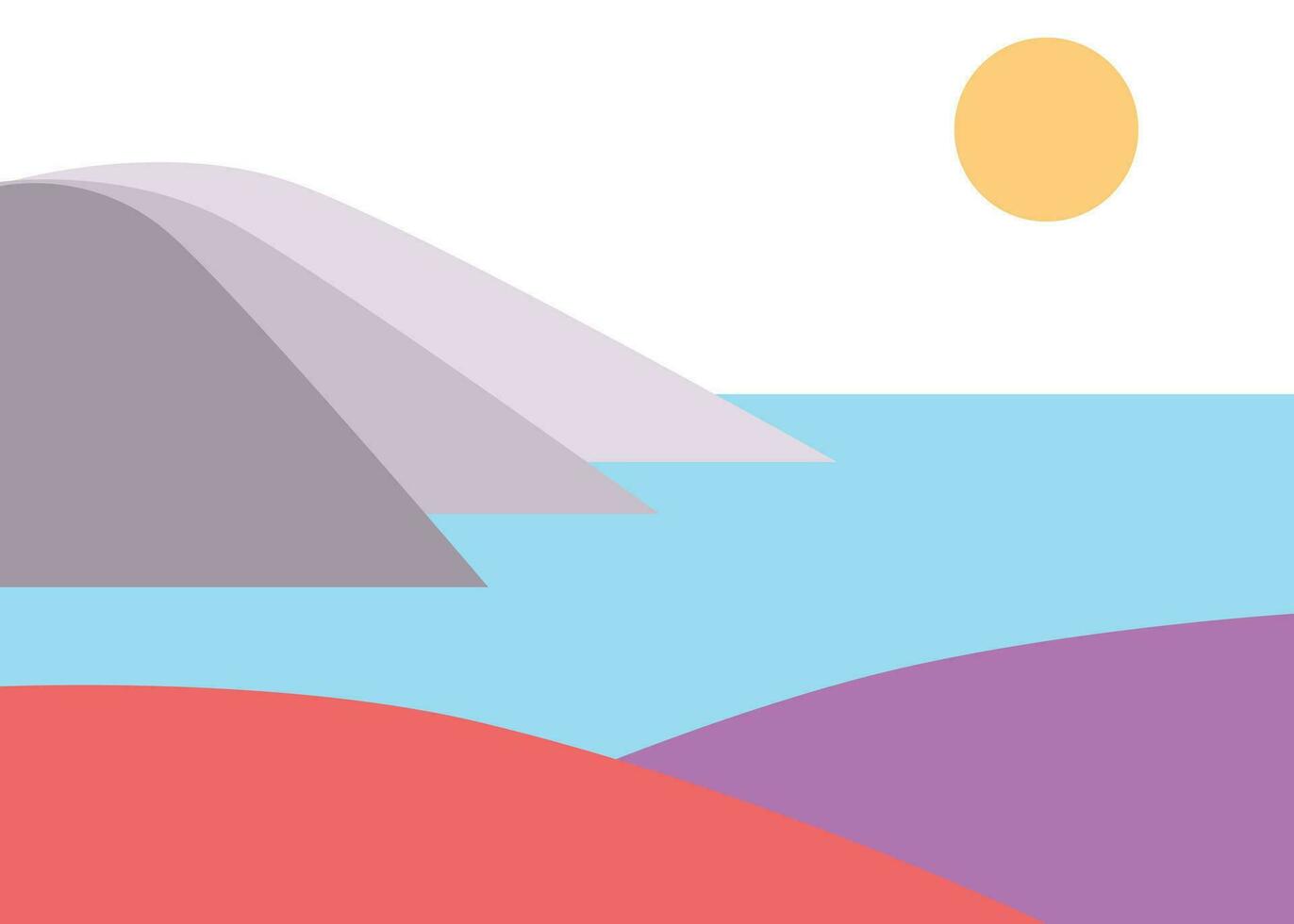 Sunrise at sea with mountain range flat abstract design for painting wall decoration vector