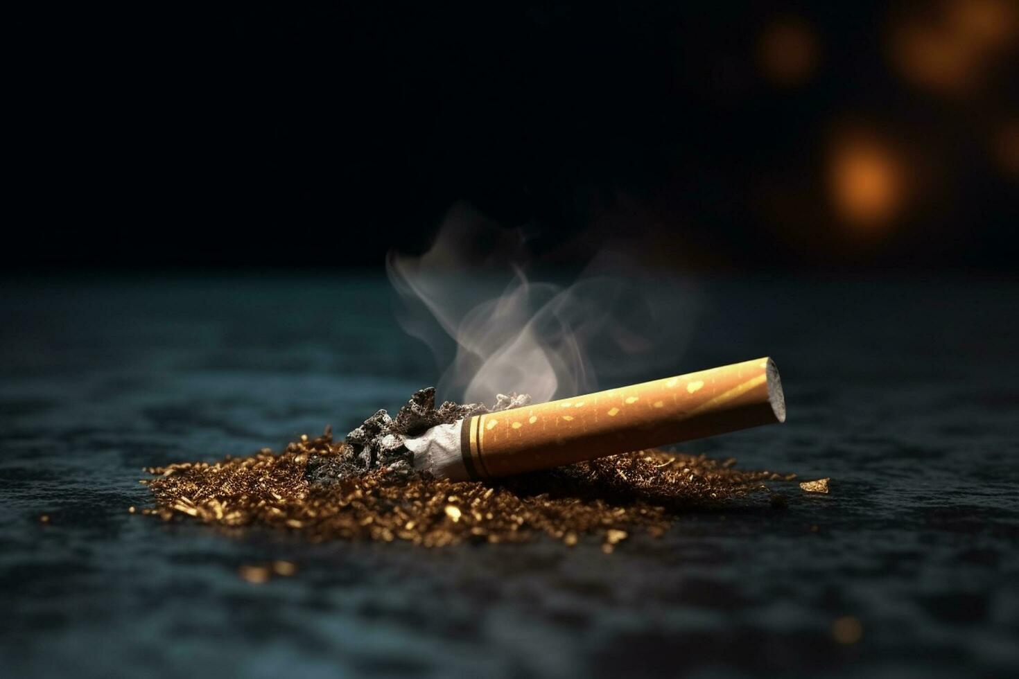 Cigarette butts and ashtray on a dark background Generative Ai photo