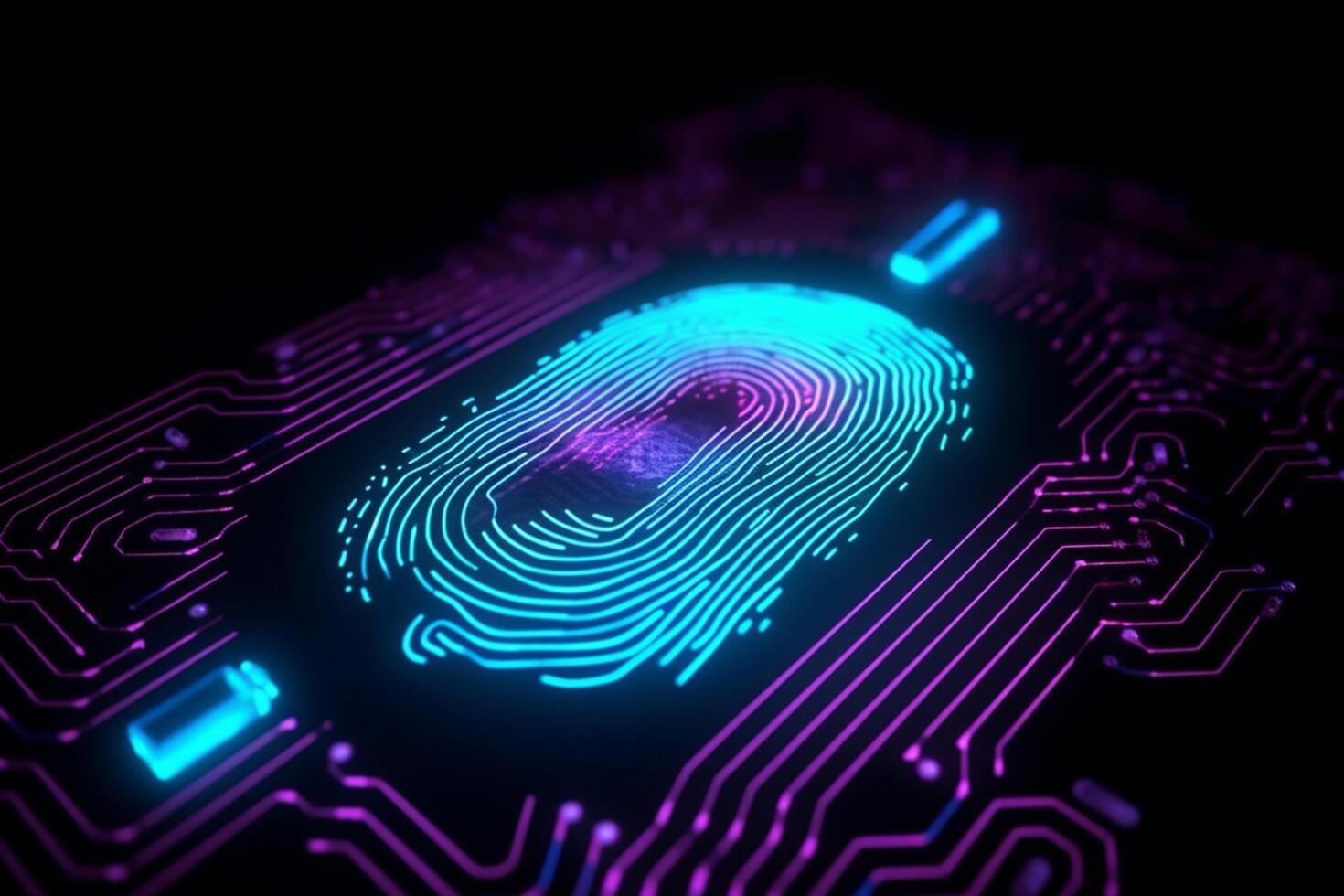 3d rendering of red and blue glowing Digital fingerprint on black background. photo