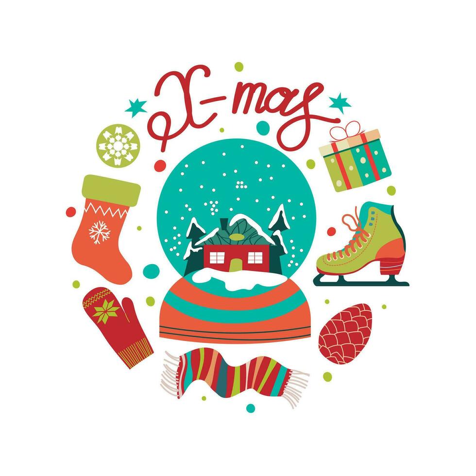 alegre Navidad. contento invierno fiesta tarjeta con caligrafía. dibujado diseño elementos.vector navidad letras Insignia blanco antecedentes. vector