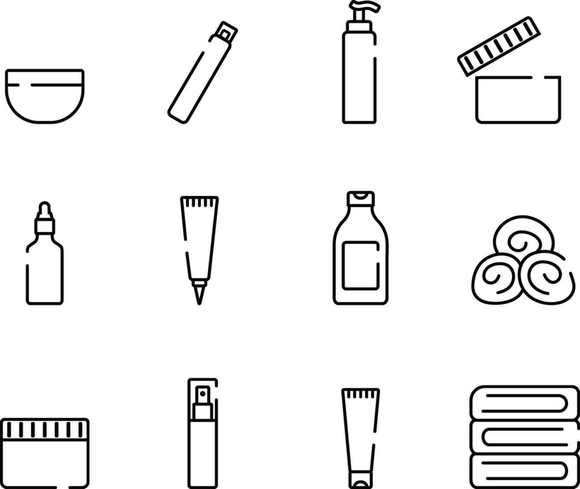 Hair care cosmetics linear icons collection vector