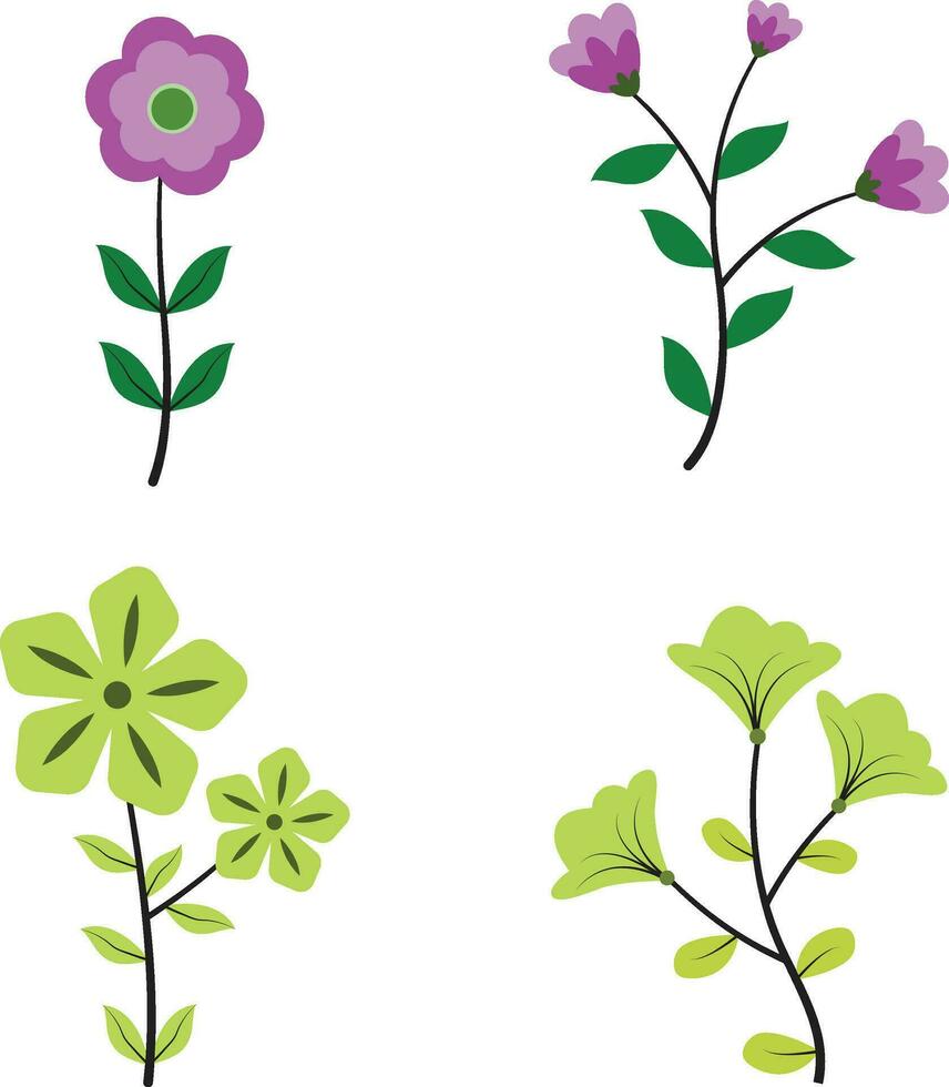 Flower Shape Illustration with Flat Design. Isolated Vector Set.