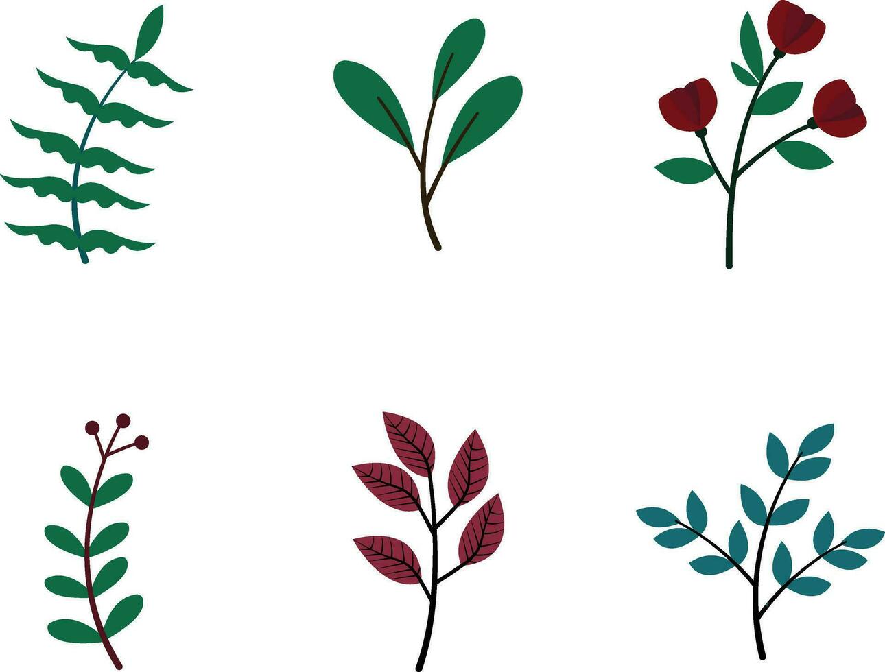 Floral Leaves Element. Vector Illustration Set.
